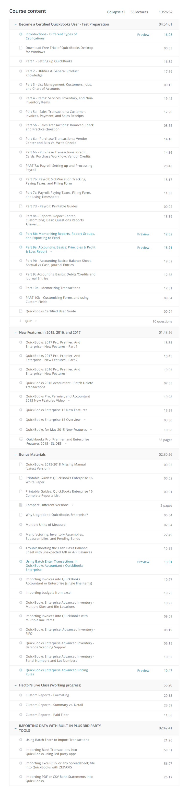 QuickBooks Desktop 2013/2018 Certified User Test Preparation (Udemy)